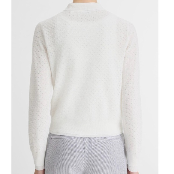 VINCE Women Italian Cotton-Blend Mesh Double Layer Cardigan White Sz M Collared - Picture 3 of 8